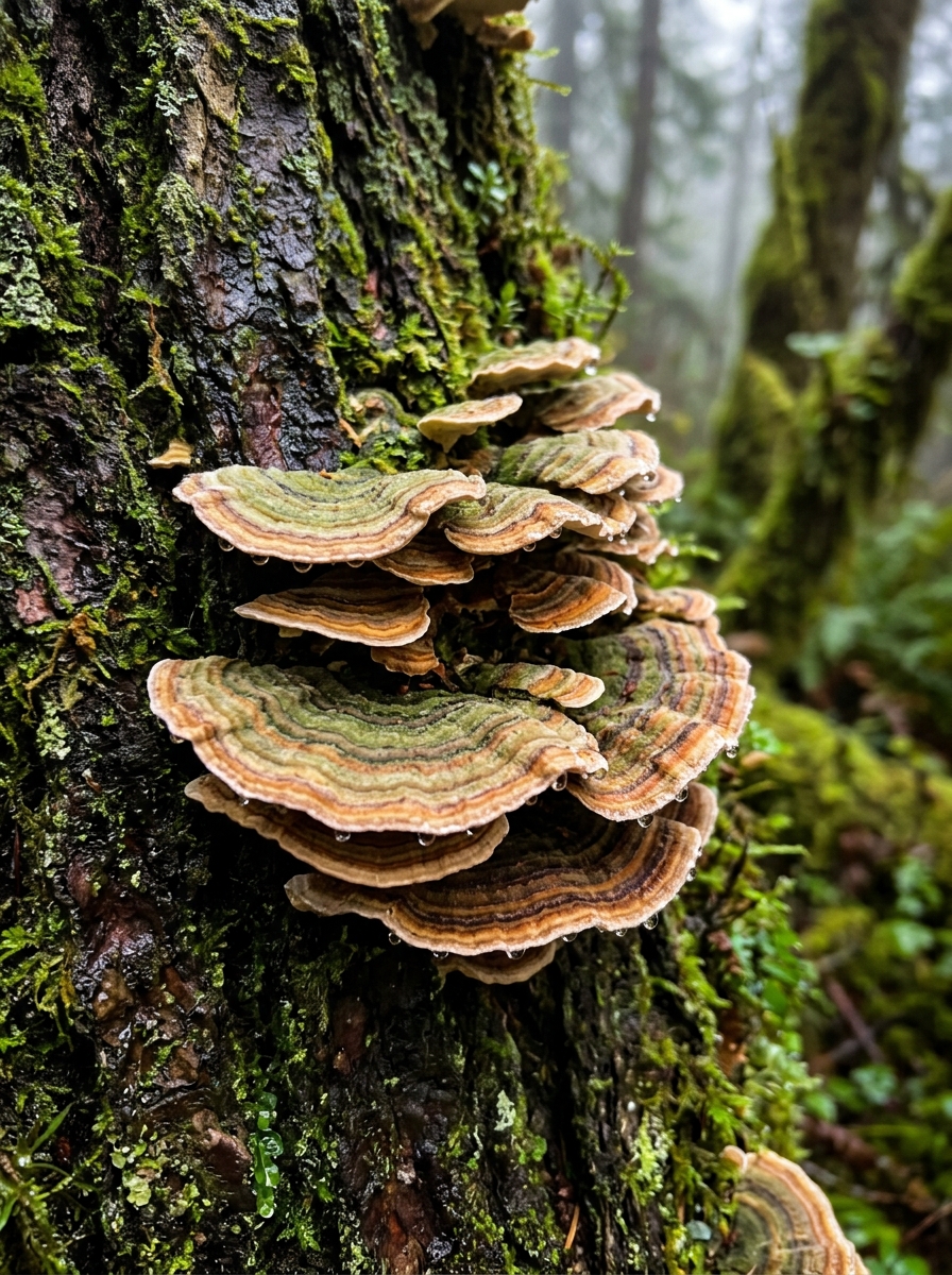 Forest shelf bracket fungi macro